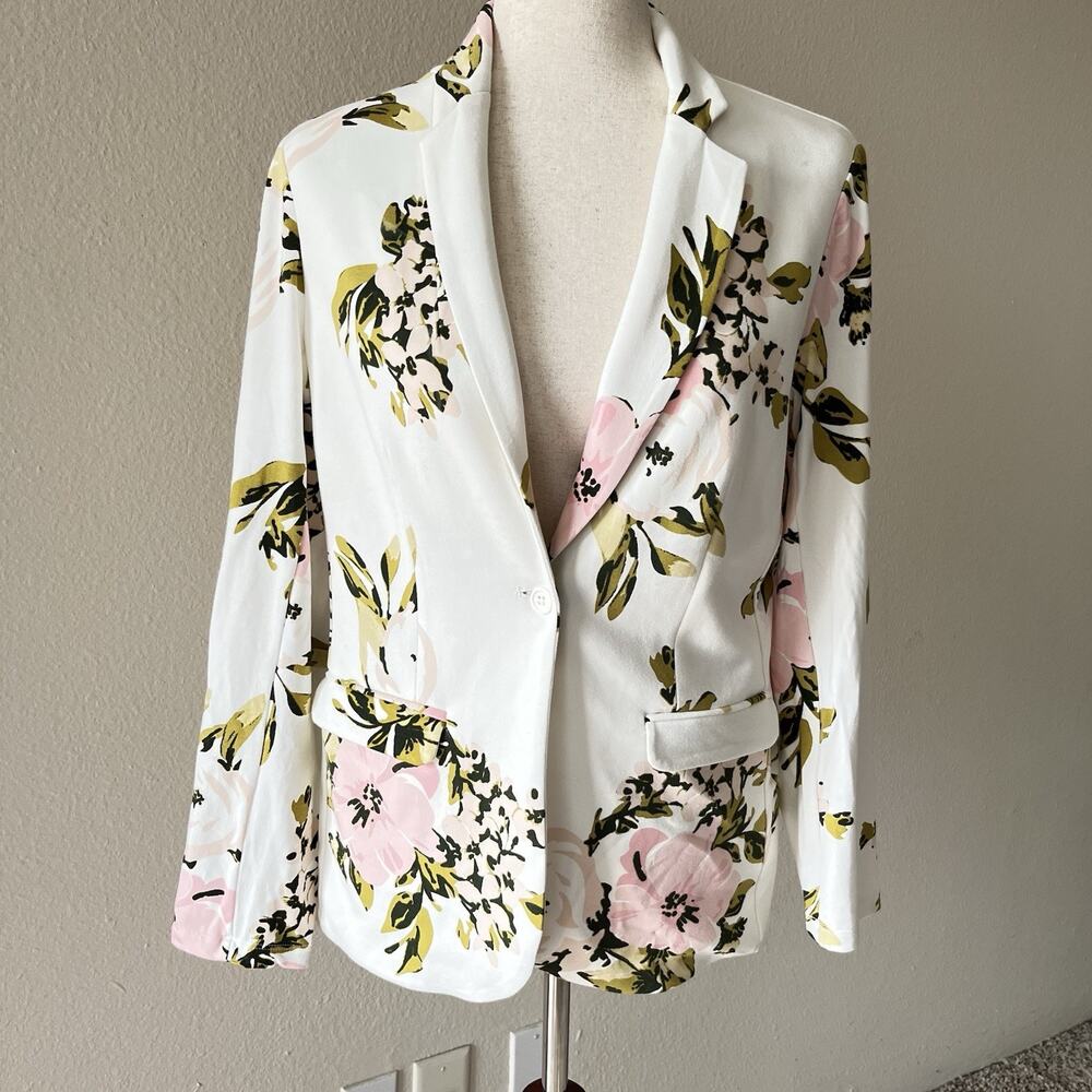 Philosophy Floral Sports Blazer Jacket Womens S White Pink 1-Button Athleisure
